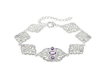 Picture of Amethyst Colored Cubic Zirconia Silvertone Over Brass Bracelet 0.45ctw