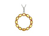 Yellow-Orange Sapphire 6x4mm Oval Circle Style Sterling Silver Pendant With Chain