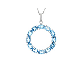 Swiss Blue Topaz 6x4mm Oval Circle Style Sterling Silver Pendant With Chain