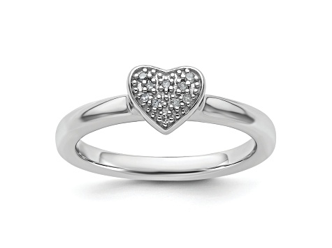 Sterling Silver Stackable Expressions Heart Diamond Ring 0.05ctw