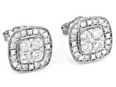 White Lab-Grown Diamond, Sterling Silver Cluster Stud Earrings 1.00ctw