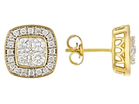 White Lab-Grown Diamond 14k Yellow Gold Over Sterling Silver Cluster Stud Earrings 1.00ctw