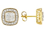 White Lab-Grown Diamond 14k Yellow Gold Over Sterling Silver Cluster Stud Earrings 1.00ctw