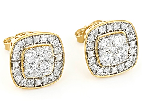 White Lab-Grown Diamond 14k Yellow Gold Over Sterling Silver Cluster Stud Earrings 1.00ctw