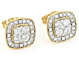 White Lab-Grown Diamond 14k Yellow Gold Over Sterling Silver Cluster Stud Earrings 1.00ctw