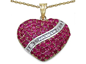 Red Ruby 14K Yellow Gold Over Sterling Silver Cluster Heart Necklace 4.67ctw