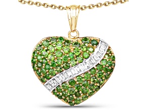 Green Chrome Diopside 14K Yellow Gold Over Sterling Silver Cluster Heart Necklace 4.51ctw