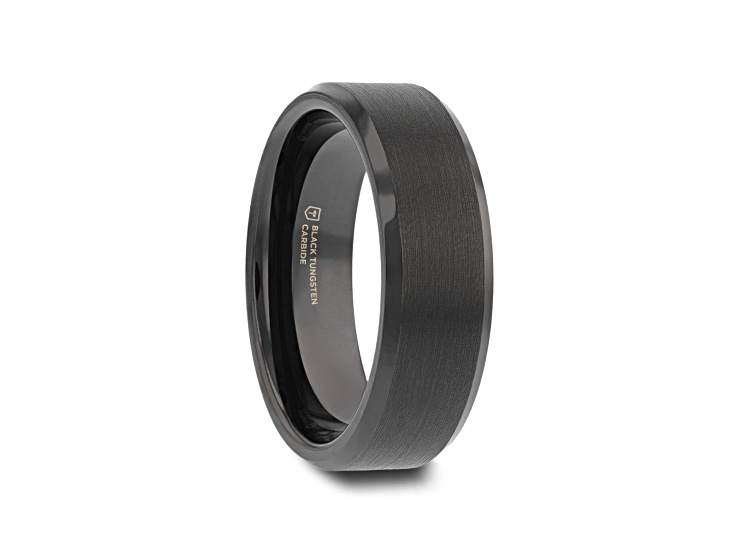 ELISE Black Tungsten Ring with Polished Beveled Edges and Brush Finished Center 7mm