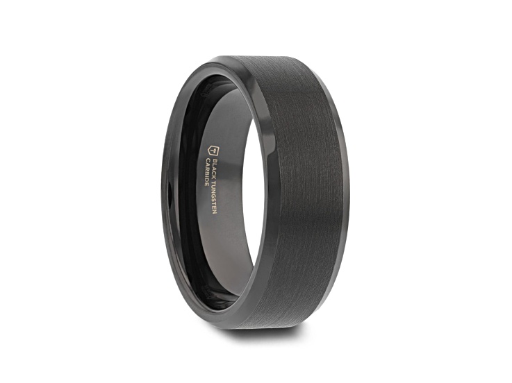 ELISE Black Tungsten Ring with Polished Beveled Edges and Brush Finished Center 8mm