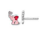 Rhodium Over Sterling Silver Pink Enamel and Cubic Zirconia Elephant Children's Post Earrings