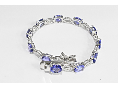 Oval Tanzanite Rhodium Over Sterling Silver Bracelet, 14.42ctw