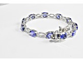 Oval Tanzanite Rhodium Over Sterling Silver Bracelet, 14.42ctw