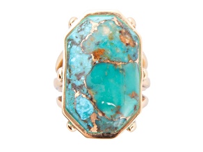 Barse Jewelry Blue Turquoise In Matrix Gold Tone Dolce Ring