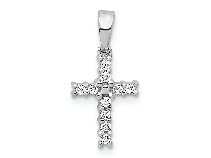 Rhodium Over 10k White Gold 0.10 ctw Diamond Latin Cross Pendant