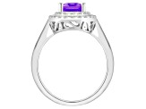 8x6mm Emerald Cut Amethyst And White Topaz Accents Rhodium Over Sterling Silver Double Halo Ring