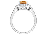 8x6mm Emerald Cut Citrine And White Topaz Accents Rhodium Over Sterling Silver Double Halo Ring