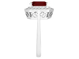 8x6mm Emerald Cut Garnet And White Topaz Accents Rhodium Over Sterling Silver Double Halo Ring