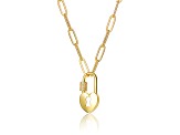 14K Yellow Gold Plated over Brass with Clear Cubic Zirconia Padlock Charm Necklace