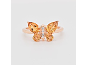 Pear Shape Citrine and Cubic Zirconia 14K Rose Gold Over Sterling Silver Ring