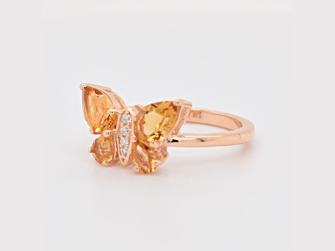 Pear Shape Citrine and Cubic Zirconia 14K Rose Gold Over Sterling Silver Ring