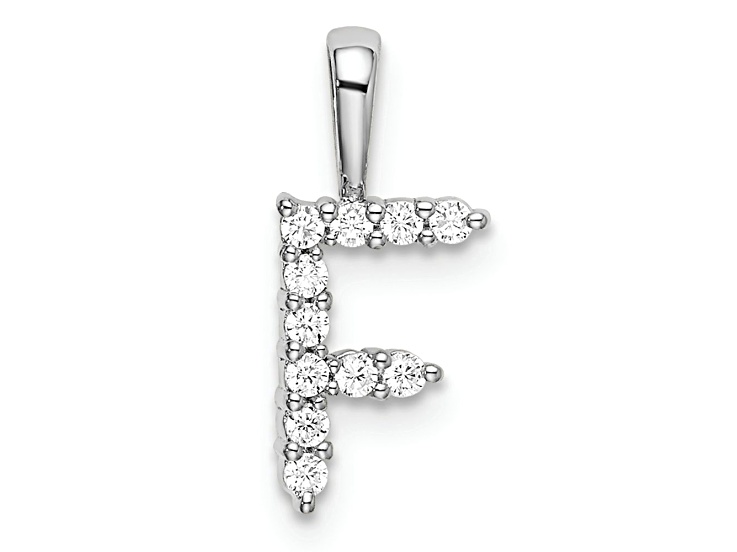 Rhodium Over 14K White Gold Lab Grown Diamond Letter F Initial Pendant