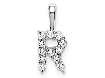 Picture of Rhodium Over 14K White Gold Lab Grown Diamond Letter R Initial Pendant