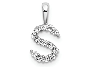 Rhodium Over 14K White Gold Lab Grown Diamond Letter S Initial Pendant