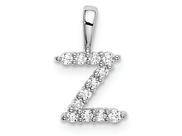 Rhodium Over 14K White Gold Lab Grown Diamond Letter Z Initial Pendant