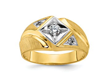 Picture of 10K Two-tone Yellow and White Gold Men's Polished and Satin Diamond Ring 0.28ctw