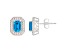 6x4mm Emerald Cut Blue Topaz 1/5 ctw Diamond Rhodium Over Sterling Silver Halo Stud Earrings