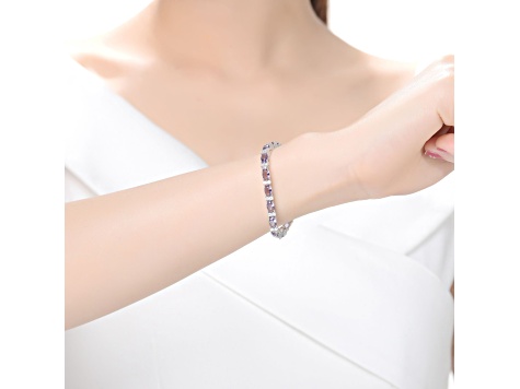 Purple Cubic Zirconia, Rhodium over Sterling Silver Tennis Bracelet