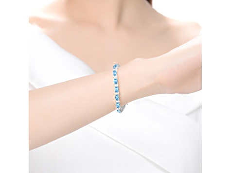 Blue Topaz Cubic Zirconia, Rhodium over Sterling Silver Tennis Bracelet