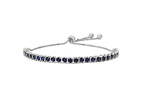 Round Lab Created Blue Sapphire Sterling Silver Bolo Bracelet 1.21ctw