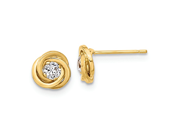 14k Yellow Gold Polished Cubic Zirconia 6.5mm Love Knot Stud