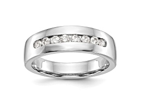 Rhodium Over 14K White Gold Lab Grown Diamond Men's Band