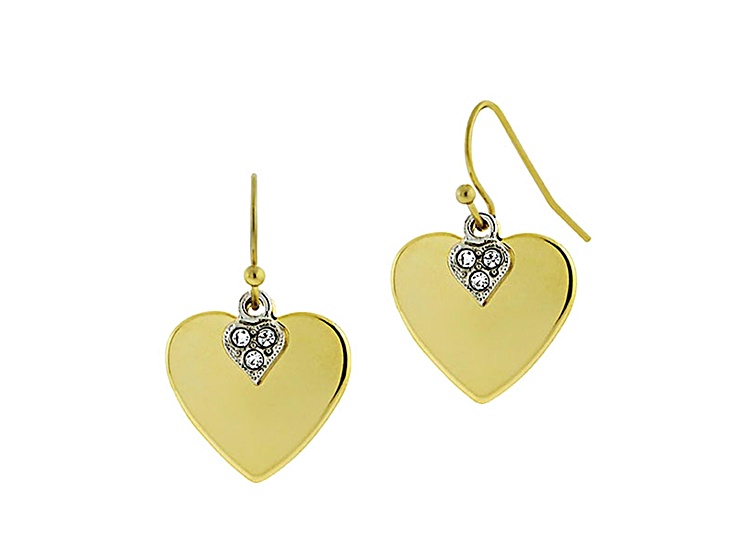 1928 Jewelry Crystal Gold Tone Heart Earrings