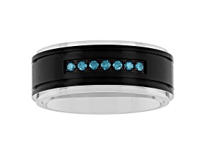 0.15ctw Blue Diamond Two-Tone Stainless Steel 9MM Grooved Band