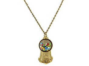 1928 Jewelry Gold-Tone Brass Multi-Color Gumball Machine Pendant With Chain 30 Inch