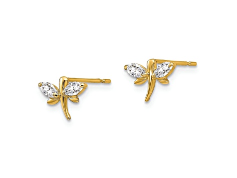 14K Yellow Gold Cubic Zirconia Children's Dragonfly Post Earrings