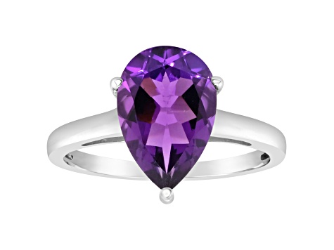 12x8mm Pear Shape Amethyst Rhodium Over Sterling Silver Ring