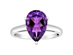 12x8mm Pear Shape Amethyst Rhodium Over Sterling Silver Ring