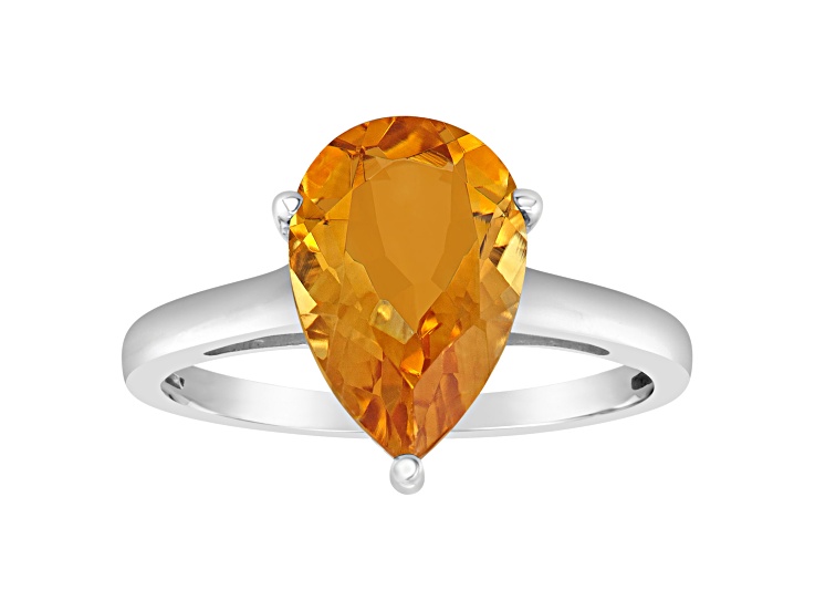 12x8mm Pear Shape Citrine Rhodium Over Sterling Silver Ring