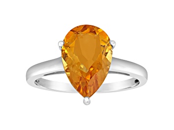 Picture of 12x8mm Pear Shape Citrine Rhodium Over Sterling Silver Ring