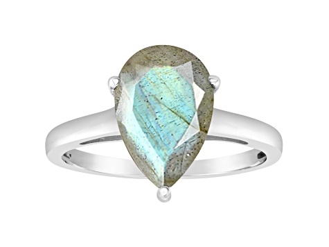 12x8mm Pear Shape Labradorite Rhodium Over Sterling Silver Ring