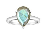 12x8mm Pear Shape Labradorite Rhodium Over Sterling Silver Ring