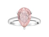 12x8mm Pear Shape Rose Quartz Rhodium Over Sterling Silver Ring