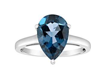 Picture of 12x8mm Pear Shape London Blue Topaz Rhodium Over Sterling Silver Ring