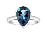 12x8mm Pear Shape London Blue Topaz Rhodium Over Sterling Silver Ring