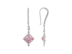 Judith Ripka 4ctw Square Pink Bella Luce Diamond Simulant Rhodium Over Silver Earrings w/White Topaz