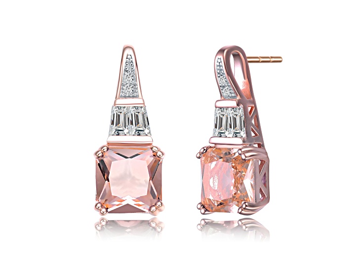 Champagne Cubic Zirconia, 18K Rose Gold Plated over Sterling Silver Dangle Earrings